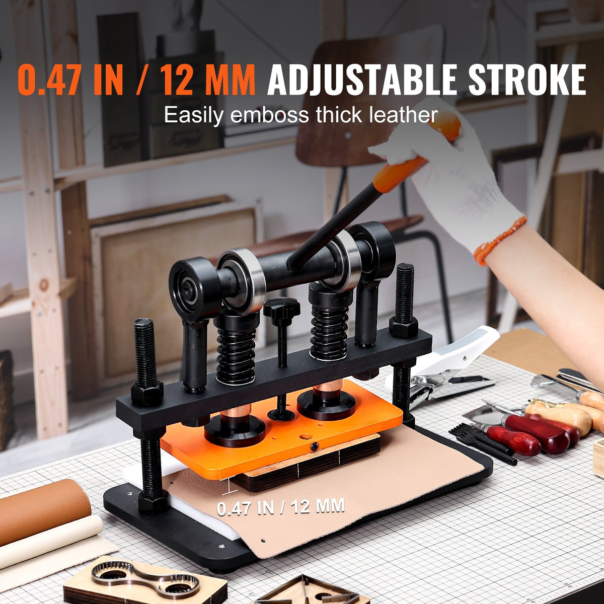 Leather Cutting Machine 10.2"x4.7" | Manual Die Cutter with Dual Guide Shafts | For Leather & Craft Materials