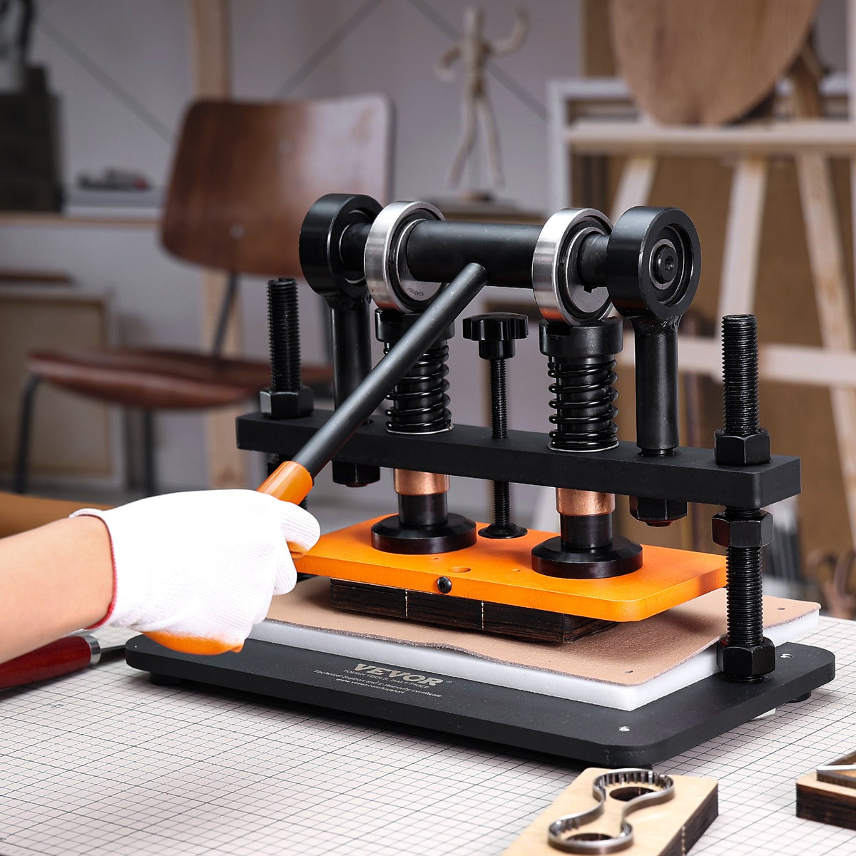 Leather Cutting Machine 10.2"x4.7" | Manual Die Cutter with Dual Guide Shafts | For Leather & Craft Materials