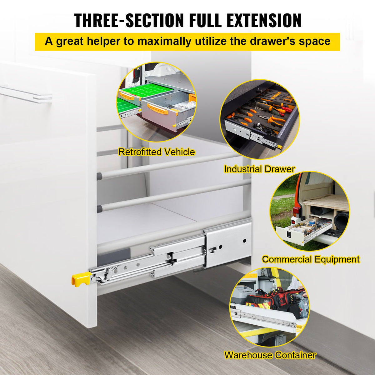Drawer Slides with Lock 60" | Heavy Duty 500 lbs Capacity | Full Extension Ball Bearing