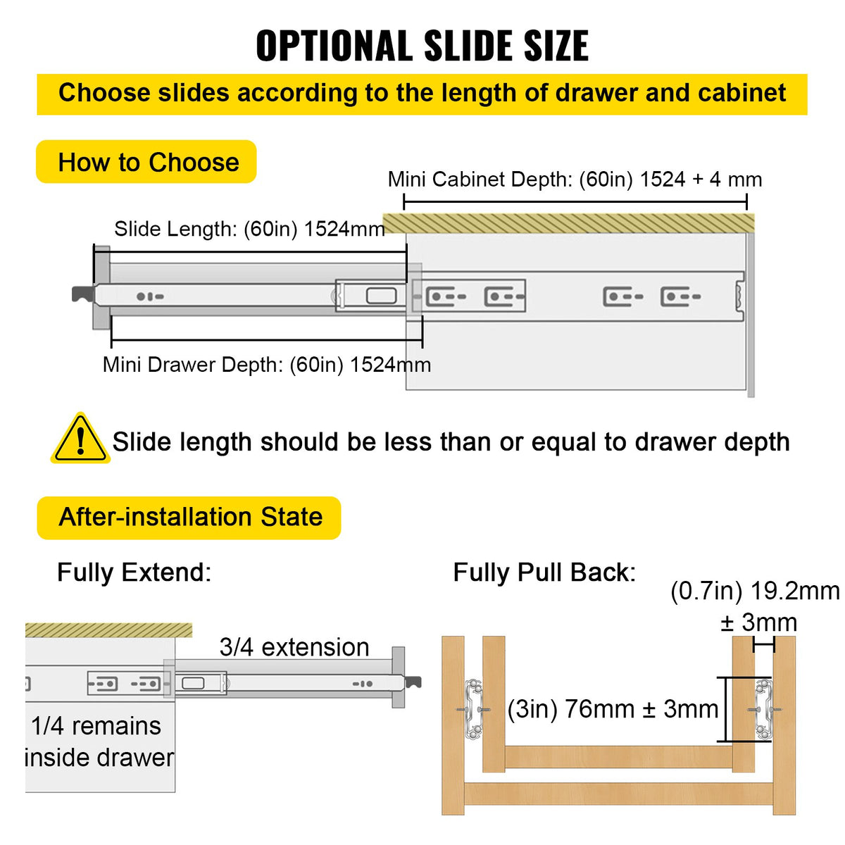 Drawer Slides with Lock 60" | Heavy Duty 500 lbs Capacity | Full Extension Ball Bearing