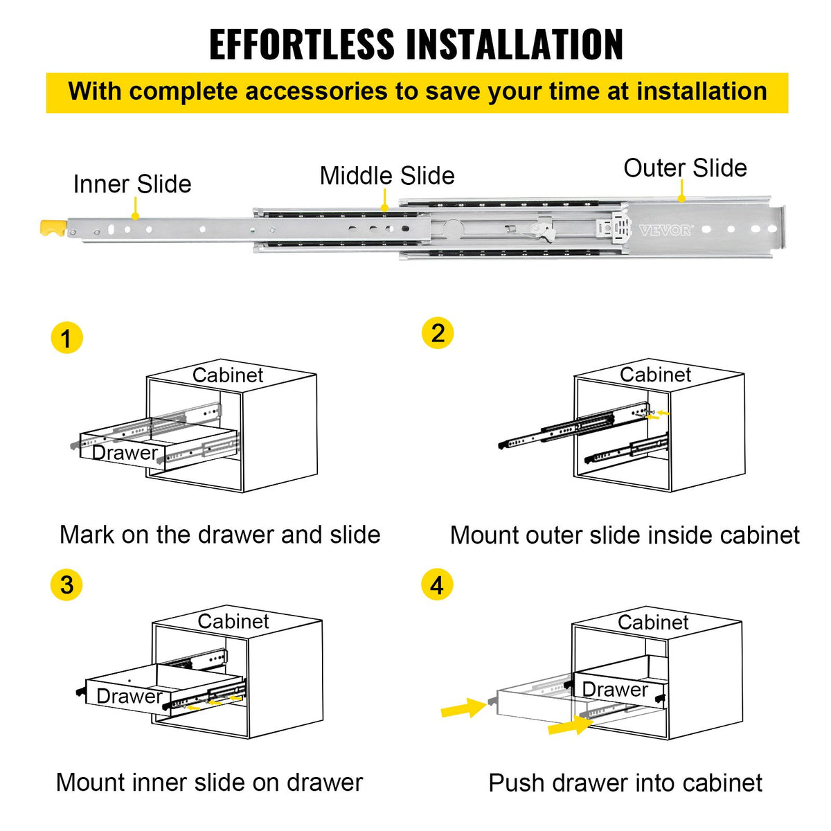 Drawer Slides with Lock 60" | Heavy Duty 500 lbs Capacity | Full Extension Ball Bearing