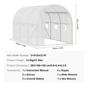 Walk-in Greenhouse | 9.6x6.4x6.2 ft PE Cover with Galvanized Frame