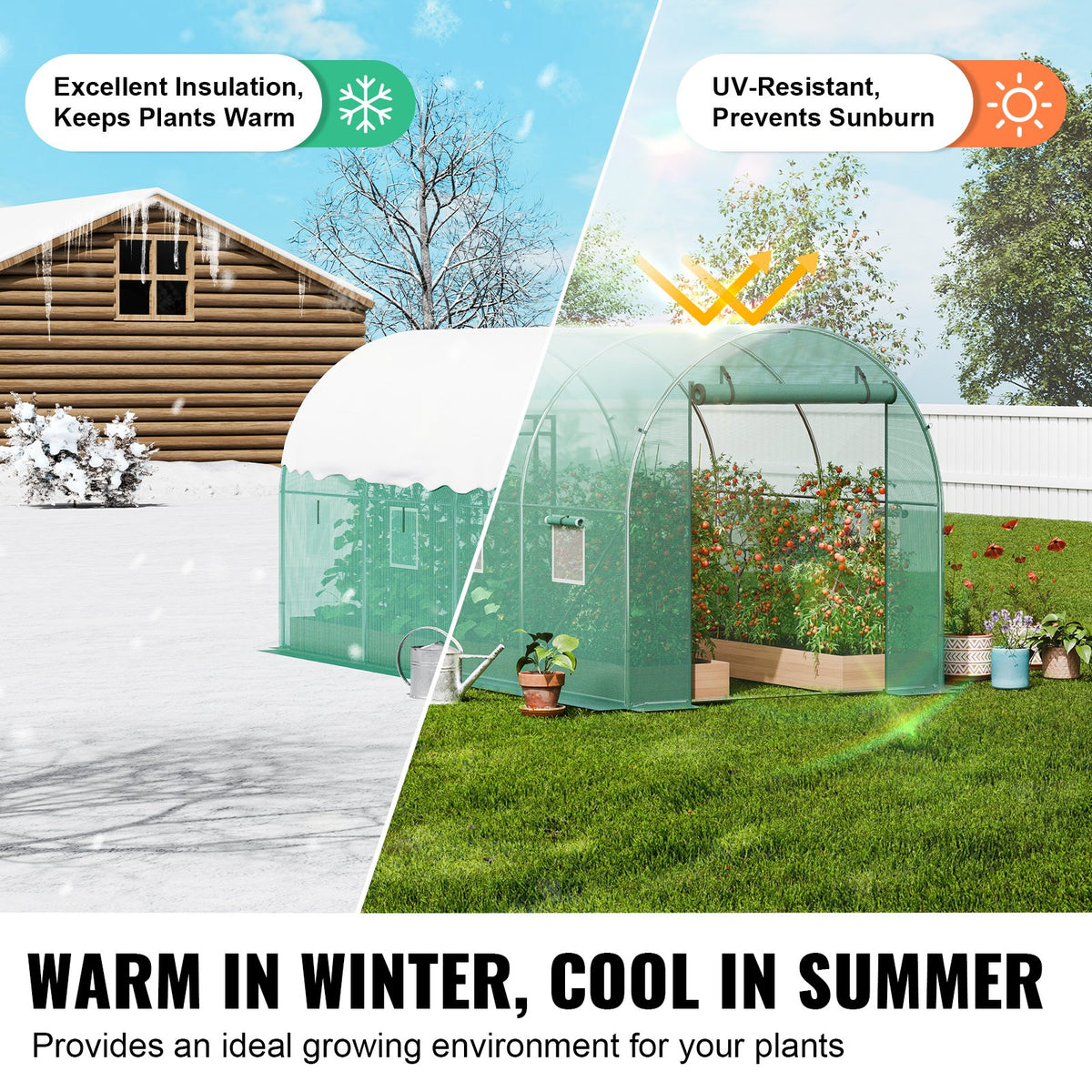 Walk-In Greenhouse | 11.3x6.4x6.3 ft PE Cover with Galvanized Frame