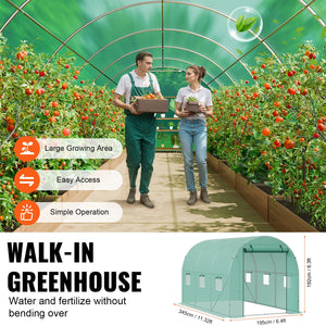 Walk-In Greenhouse | 11.3x6.4x6.3 ft PE Cover with Galvanized Frame