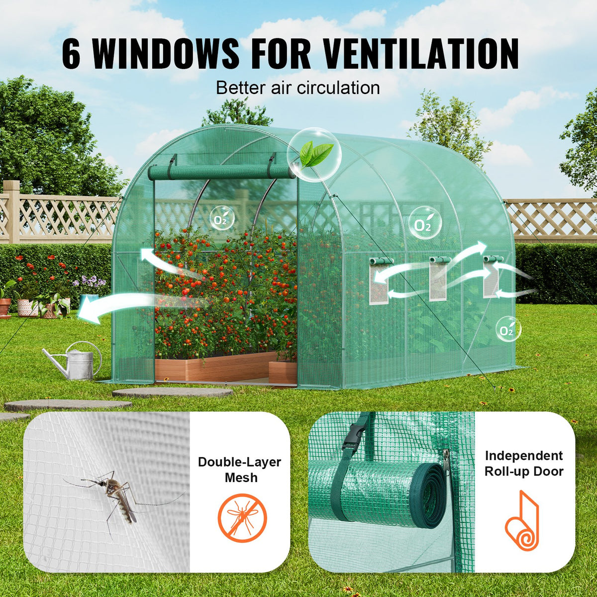 Walk-In Greenhouse | 11.3x6.4x6.3 ft PE Cover with Galvanized Frame