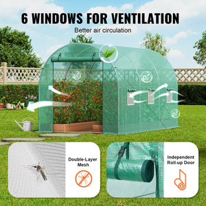 Walk-In Greenhouse | 11.3x6.4x6.3 ft PE Cover with Galvanized Frame