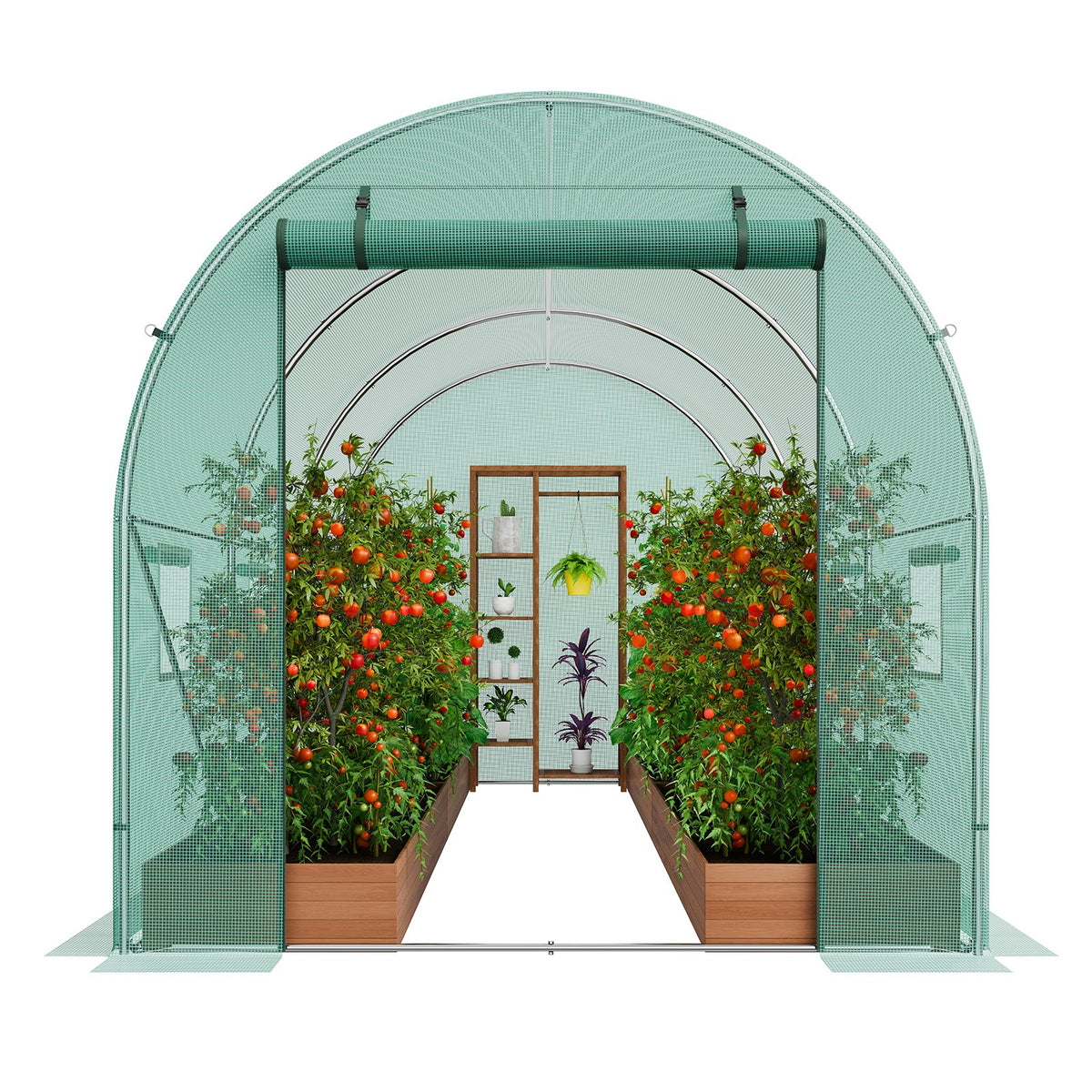 Walk-In Greenhouse | 11.3x6.4x6.3 ft PE Cover with Galvanized Frame