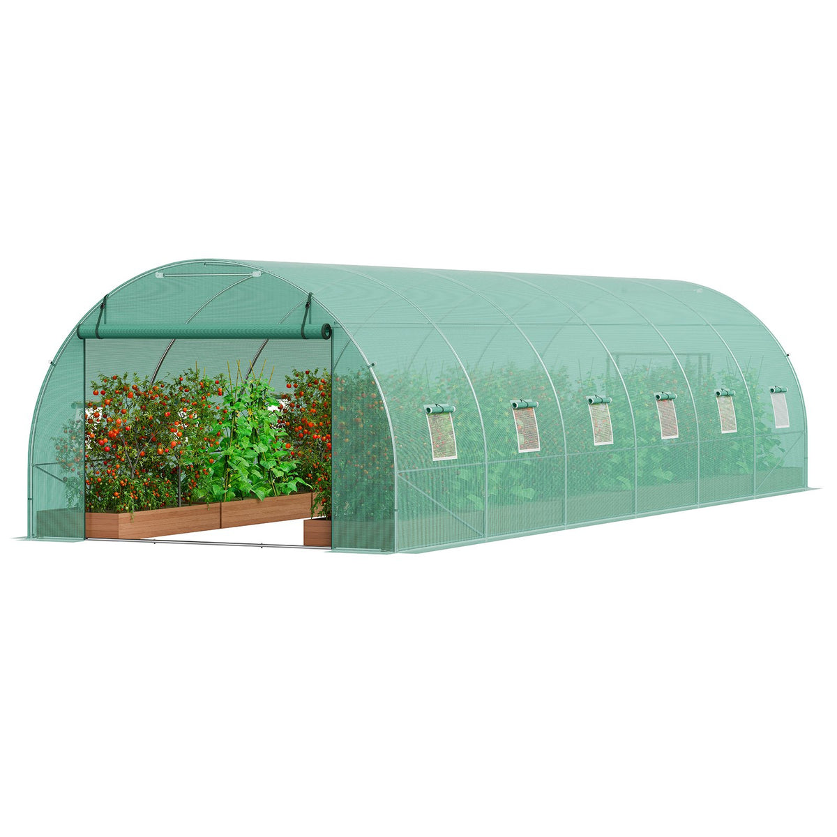 Walk-in Greenhouse | 29.2x9.7x6.5 ft PE Cover with Galvanized Frame