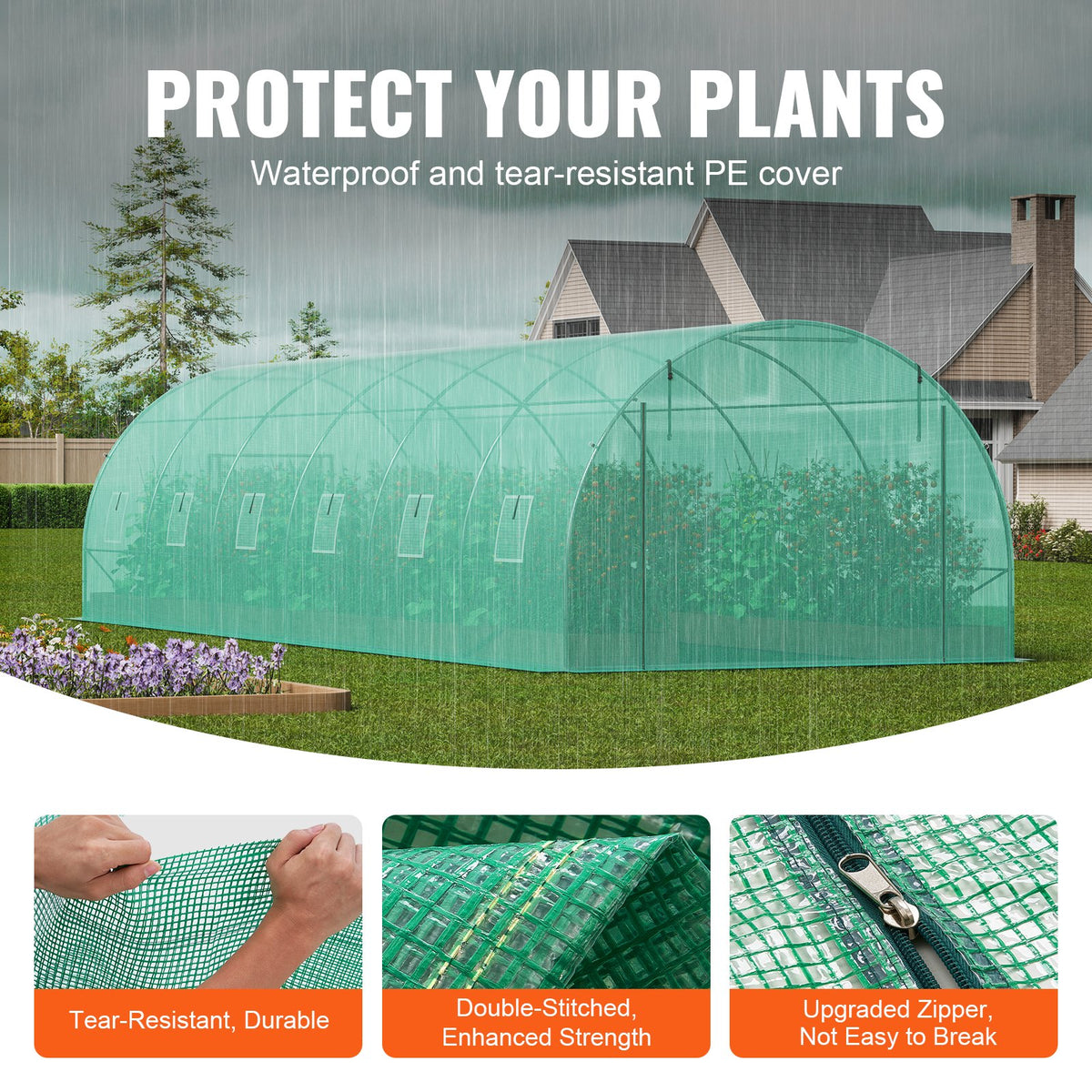 Walk-in Greenhouse | 29.2x9.7x6.5 ft PE Cover with Galvanized Frame