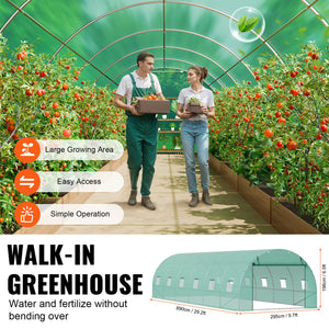 Walk-in Greenhouse | 29.2x9.7x6.5 ft PE Cover with Galvanized Frame