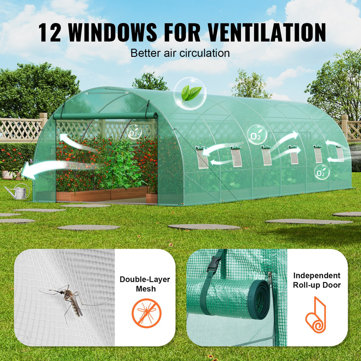 Walk-in Greenhouse | 29.2x9.7x6.5 ft PE Cover with Galvanized Frame