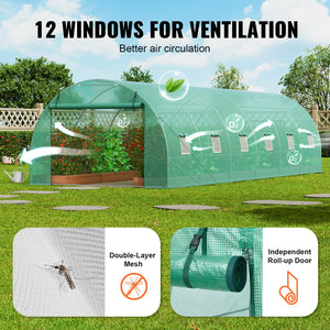 Walk-in Greenhouse | 29.2x9.7x6.5 ft PE Cover with Galvanized Frame