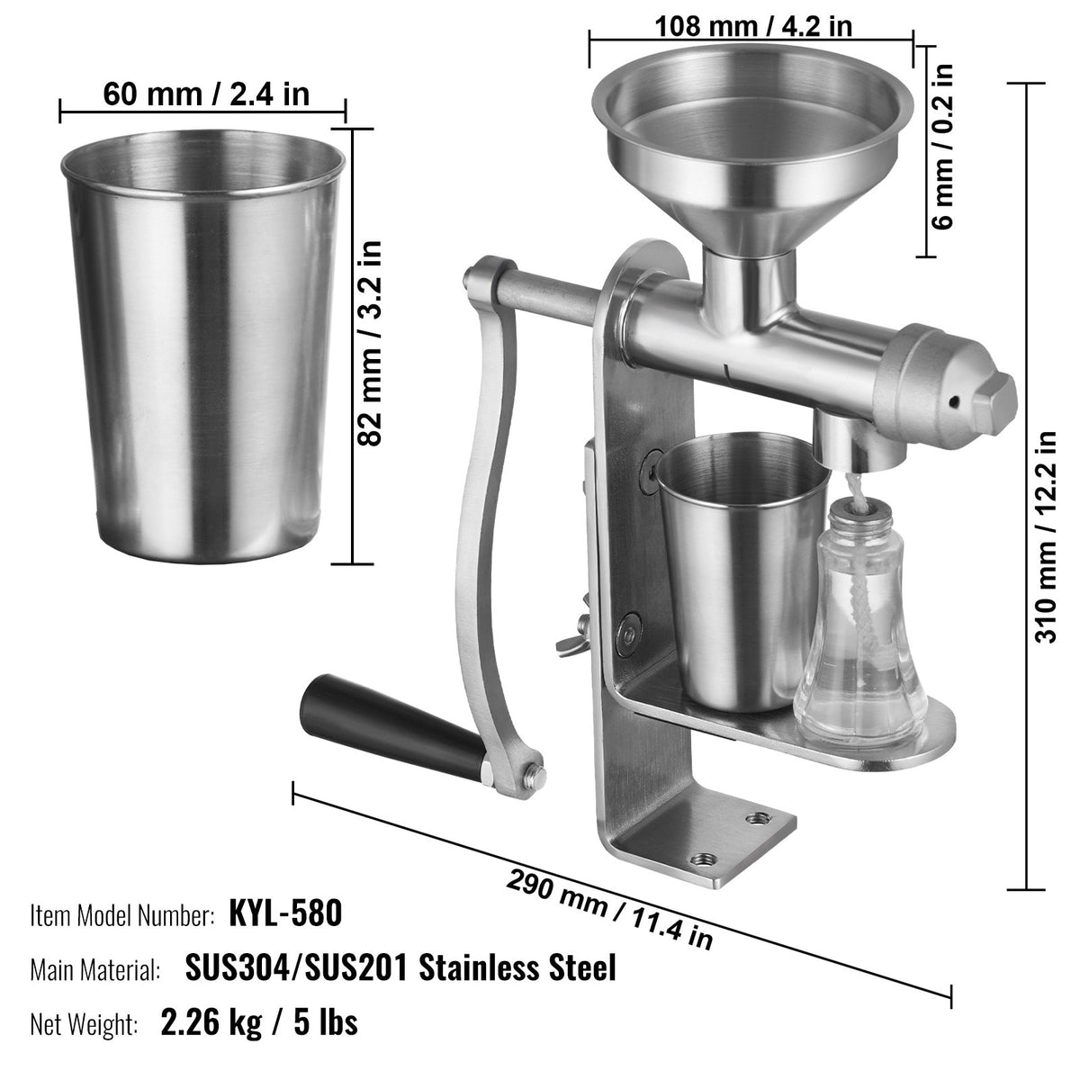 Manual Oil Press Machine | Stainless Steel Household Expeller | For Peanuts, Sesame, Rapeseed & Tea Seeds
