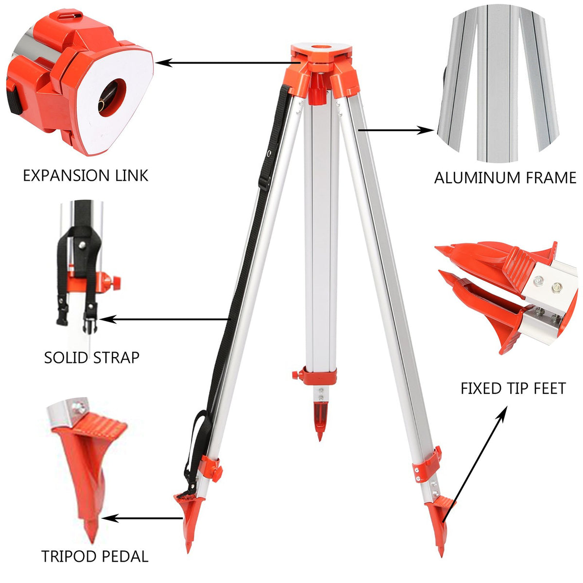 Laser Level Tripod & Staff | 1.65m Aluminum Tripod + 5m Measuring Staff