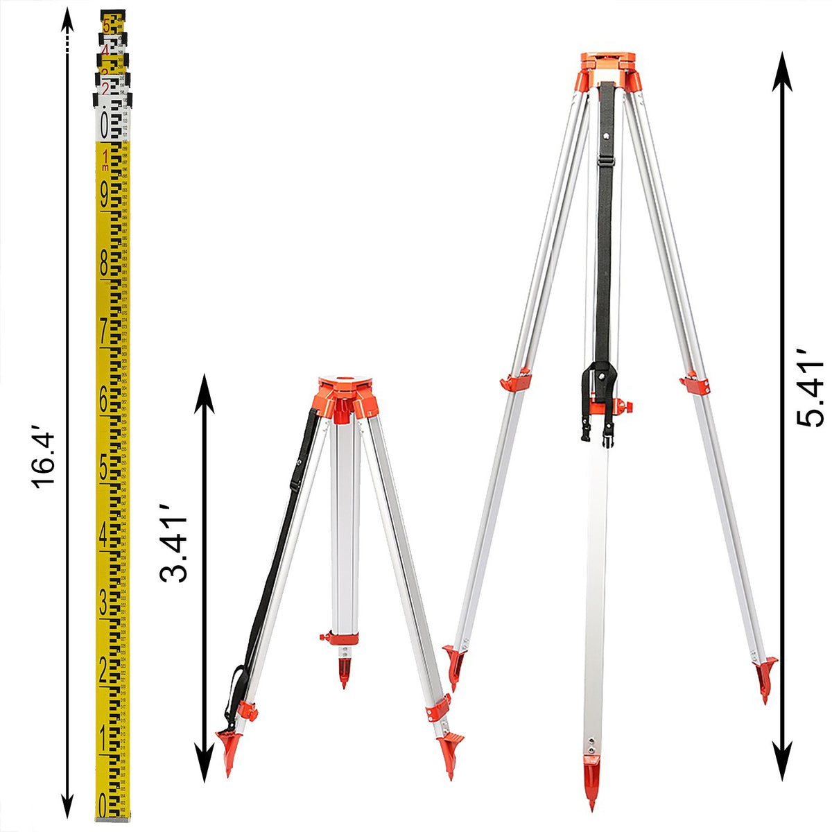 Laser Level Tripod & Staff | 1.65m Aluminum Tripod + 5m Measuring Staff