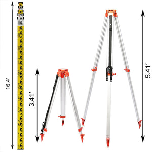 Laser Level Tripod & Staff | 1.65m Aluminum Tripod + 5m Measuring Staff