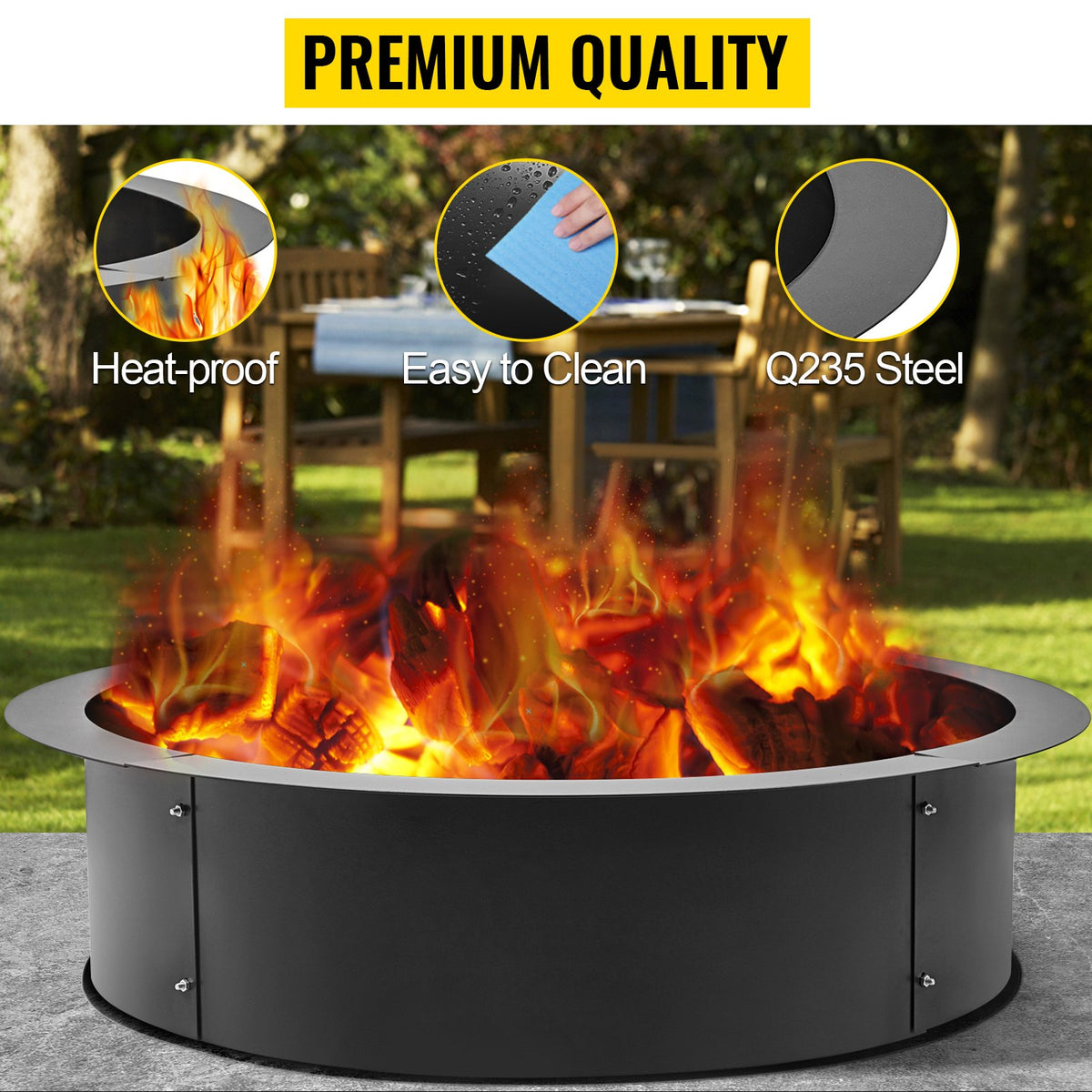 Outdoor Fire Pit Ring | 106cm BBQ Grill Wood-Burning Table