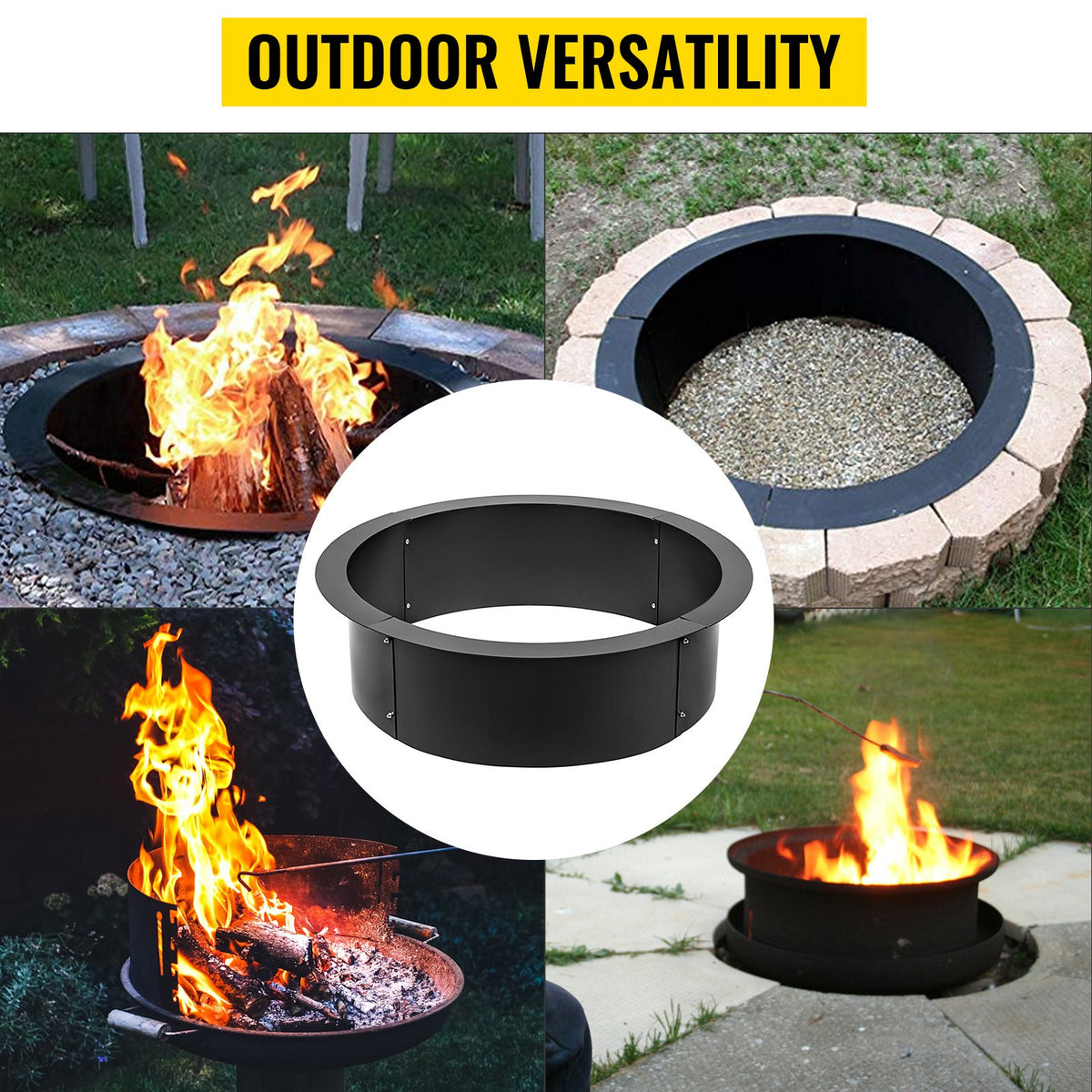 Outdoor Fire Pit Ring | 106cm BBQ Grill Wood-Burning Table
