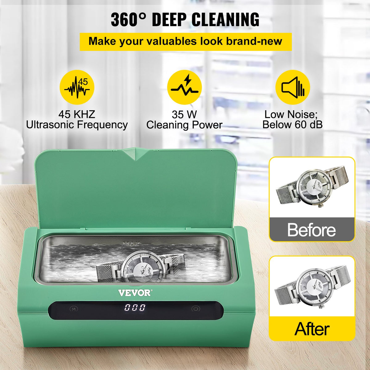 Ultrasonic Cleaner 500ml | Portable Jewellery Cleaning Machine | Green