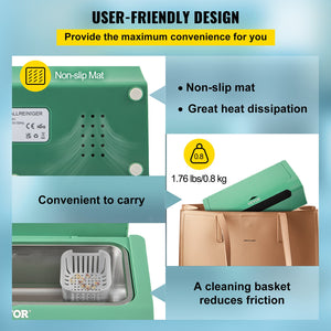 Ultrasonic Cleaner 500ml | Portable Jewellery Cleaning Machine | Green