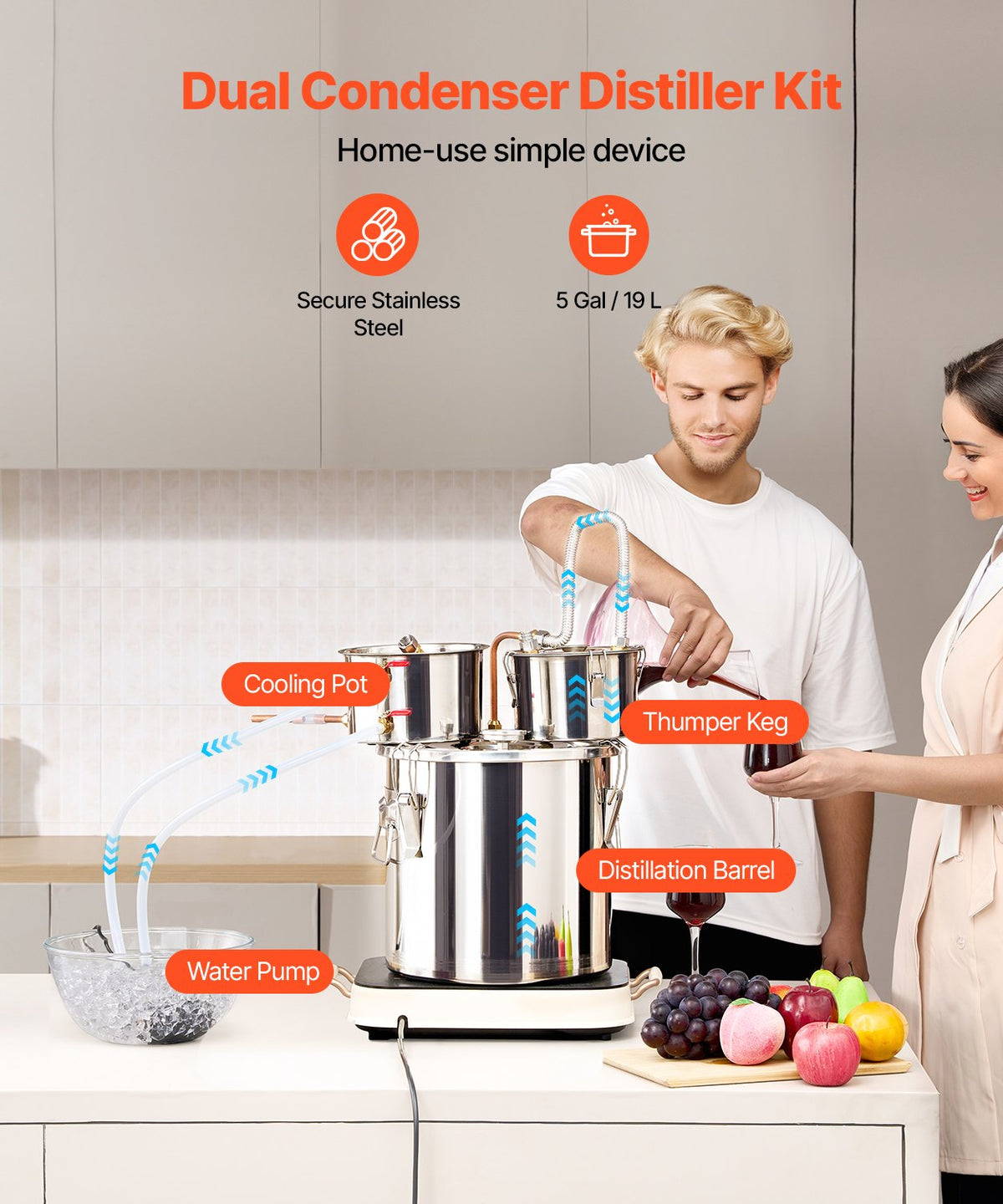 Moonshine Still | 5-Gallon Water/Alcohol Distiller with Thumper Keg & Pump