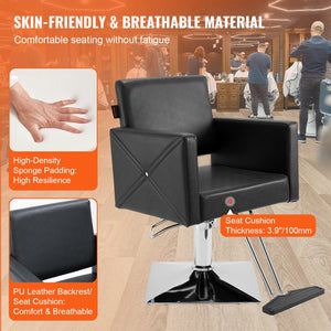 Salon Chair Black | Barber Chair for Hair Stylists | Heavy Duty Hydraulic Pump | Swivel Styling Chair with Footrest | Beauty Spa Shampoo Chair 150kg Capacity