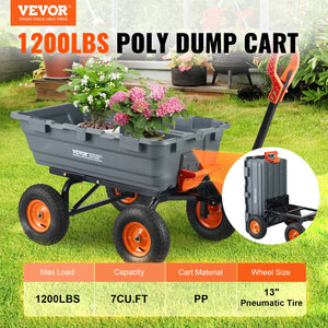 Poly Dump Cart | 544kg Capacity | Convertible Handle | Garden Wheelbarrow with 33cm Tires