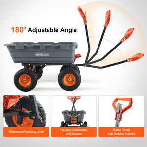 Poly Dump Cart | 544kg Capacity | Convertible Handle | Garden Wheelbarrow with 33cm Tires