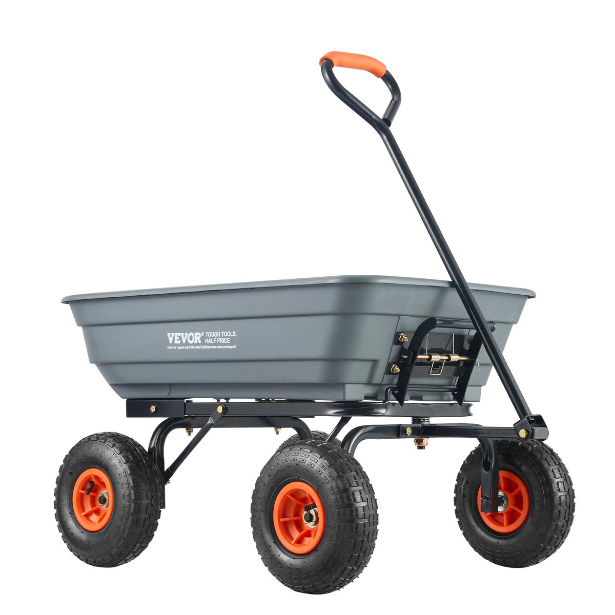 Dump Cart Poly Garden Wagon | Steel Frame | 2-in-1 Convertible Handle | Utility Wheelbarrow 272kg Capacity | 25.5cm Tyres