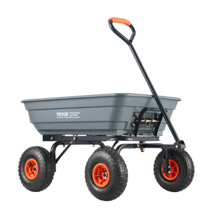 Dump Cart Poly Garden Wagon | Steel Frame | 2-in-1 Convertible Handle | Utility Wheelbarrow 272kg Capacity | 25.5cm Tyres