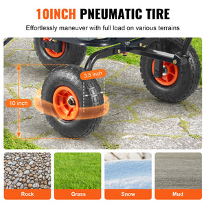 Dump Cart Poly Garden Wagon | Steel Frame | 2-in-1 Convertible Handle | Utility Wheelbarrow 272kg Capacity | 25.5cm Tyres