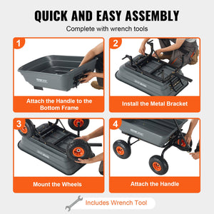 Dump Cart Poly Garden Wagon | Steel Frame | 2-in-1 Convertible Handle | Utility Wheelbarrow 272kg Capacity | 25.5cm Tyres