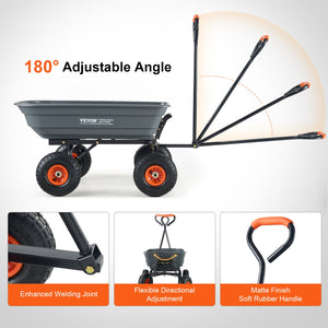 Dump Cart Poly Garden Wagon | Steel Frame | 2-in-1 Convertible Handle | Utility Wheelbarrow 272kg Capacity | 25.5cm Tyres
