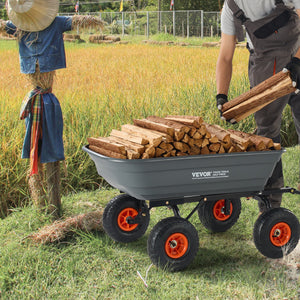 Dump Cart Poly Garden Wagon | Steel Frame | 2-in-1 Convertible Handle | Utility Wheelbarrow 272kg Capacity | 25.5cm Tyres