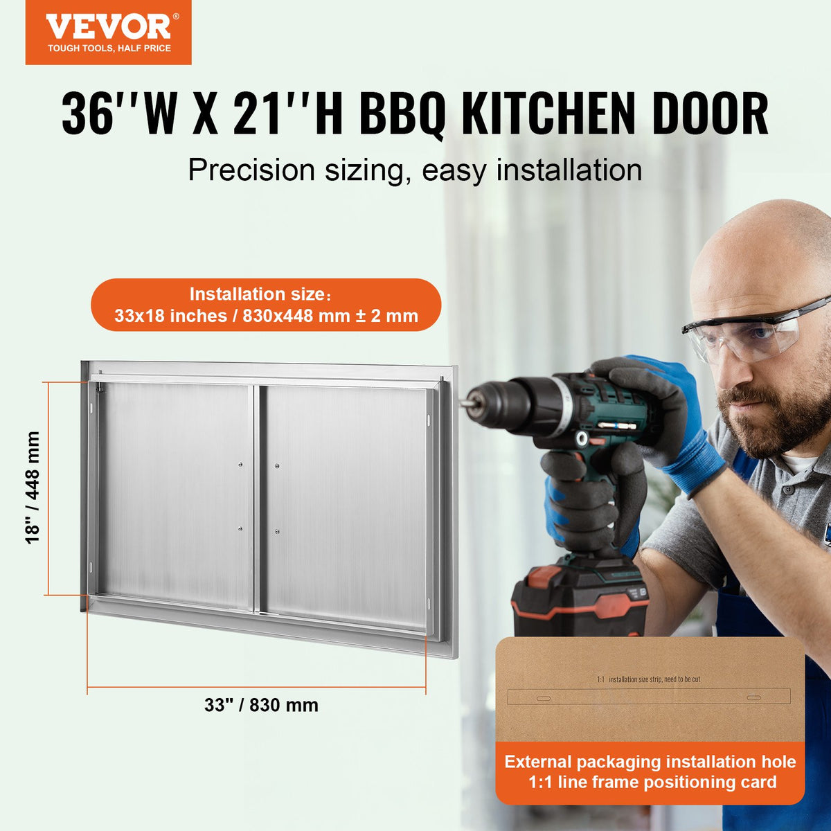 BBQ Access Door | 915x533mm Double Stainless Steel Outdoor Kitchen Doors | Flush Mount BBQ Island Access