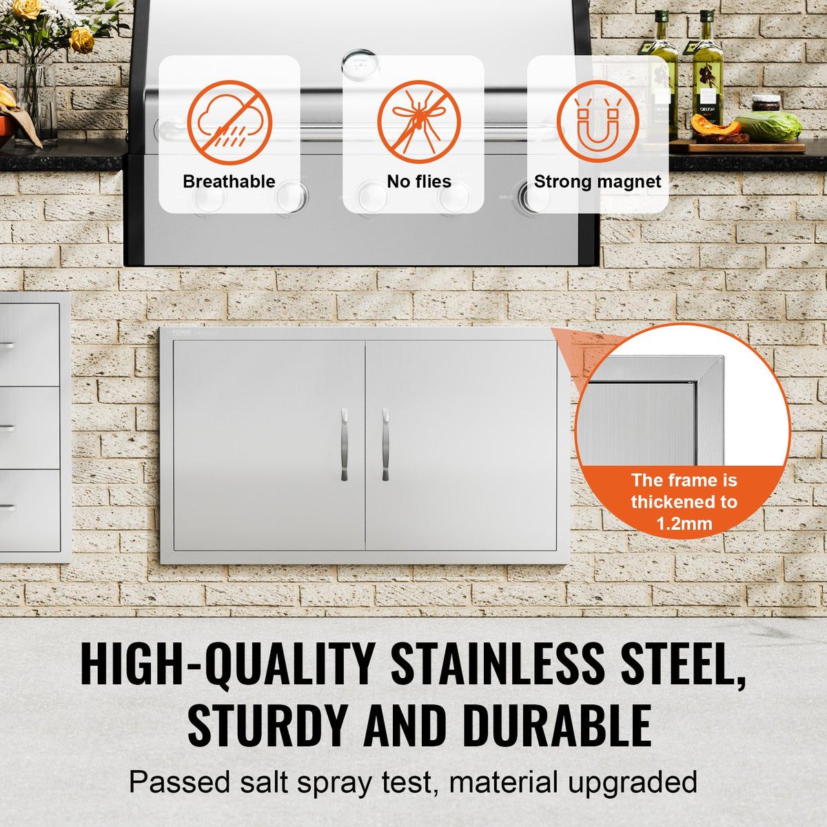 BBQ Access Door | 915x533mm Double Stainless Steel Outdoor Kitchen Doors | Flush Mount BBQ Island Access