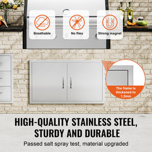 BBQ Access Door | 915x533mm Double Stainless Steel Outdoor Kitchen Doors | Flush Mount BBQ Island Access