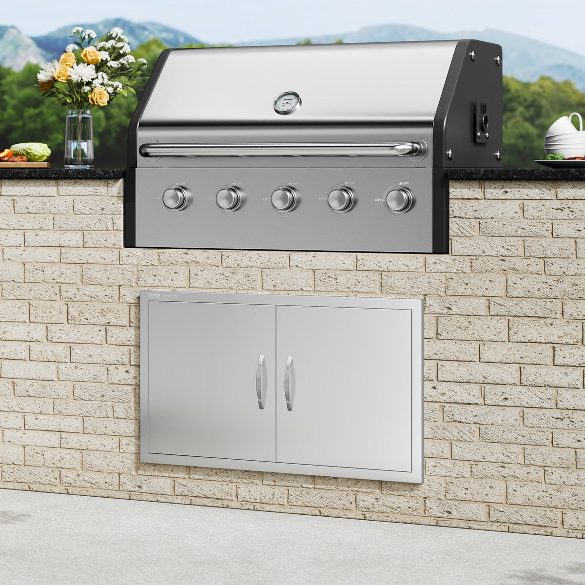 BBQ Access Door | 915x533mm Double Stainless Steel Outdoor Kitchen Doors | Flush Mount BBQ Island Access