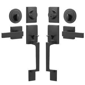 Double Door Handle Set Matte Black | Heavy Duty Square Lever with Dummy & Lock Set | Reversible Handle for Front Door or Office Entry