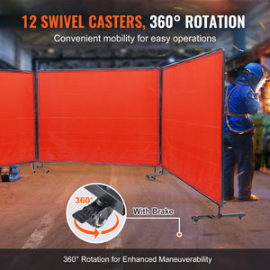 Welding Screen with Frame | 3-Panel 6'x8' Curtain with 12 Wheels