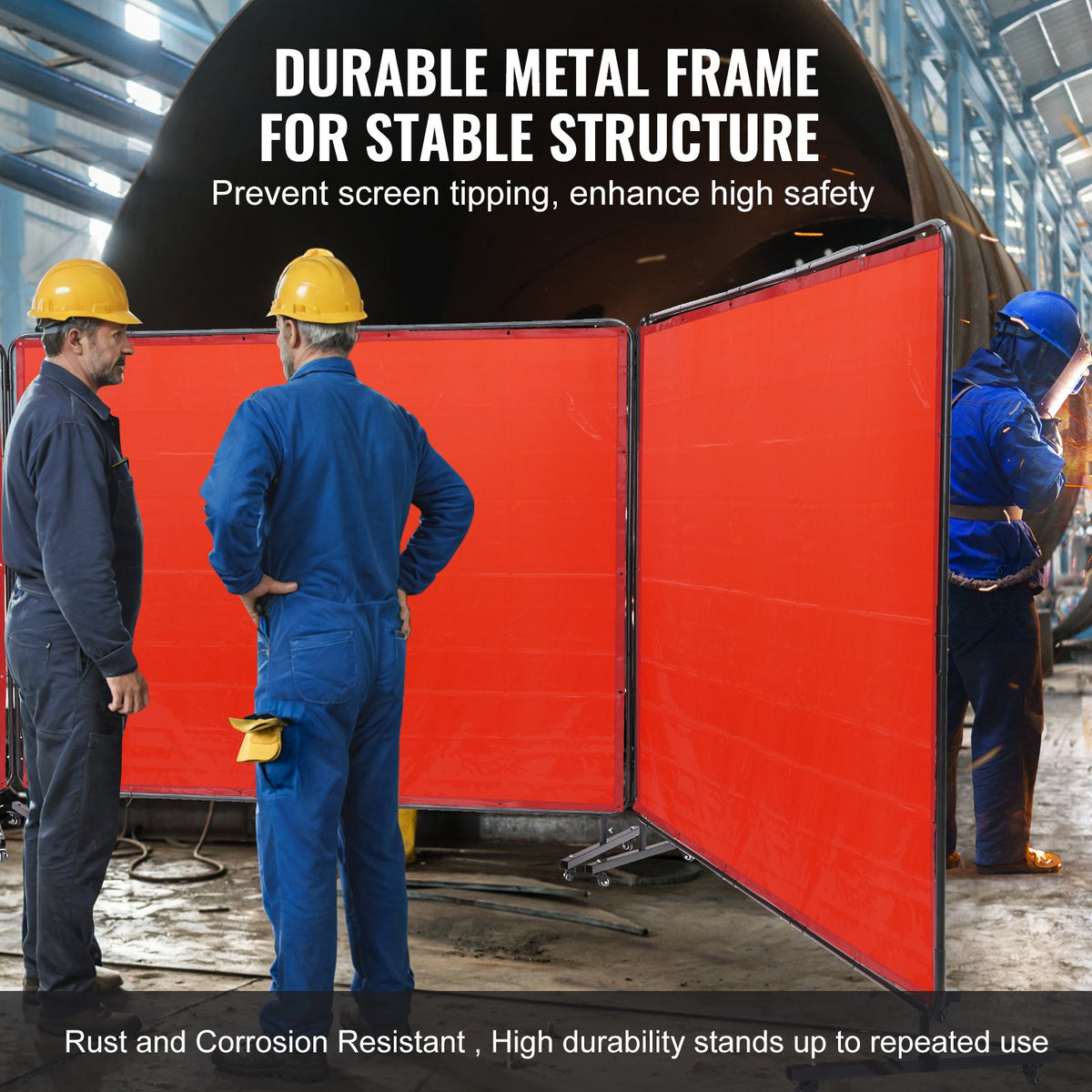 Welding Screen with Frame | 3-Panel 6'x8' Curtain with 12 Wheels