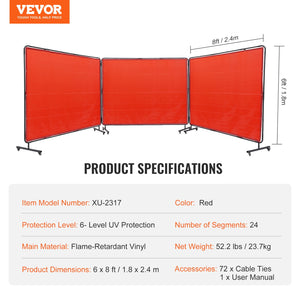 Welding Screen with Frame | 3-Panel 6'x8' Curtain with 12 Wheels