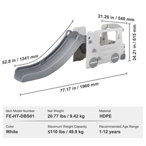 Toddler Slide & Playhouse | Indoor Outdoor Kids Slide with Climbing Ladder & Bus Design | Raised Handrail & Anti-Slip | 50kg Capacity for Ages 1-12