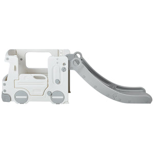 Toddler Slide & Playhouse | Indoor Outdoor Kids Slide with Climbing Ladder & Bus Design | Raised Handrail & Anti-Slip | 50kg Capacity for Ages 1-12