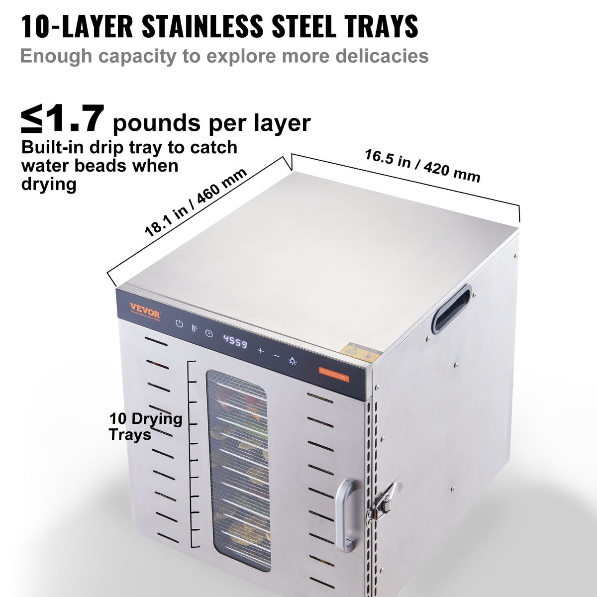 Food Dehydrator | 10-Tray 1000W Stainless Steel Jerky & Fruit Dryer
