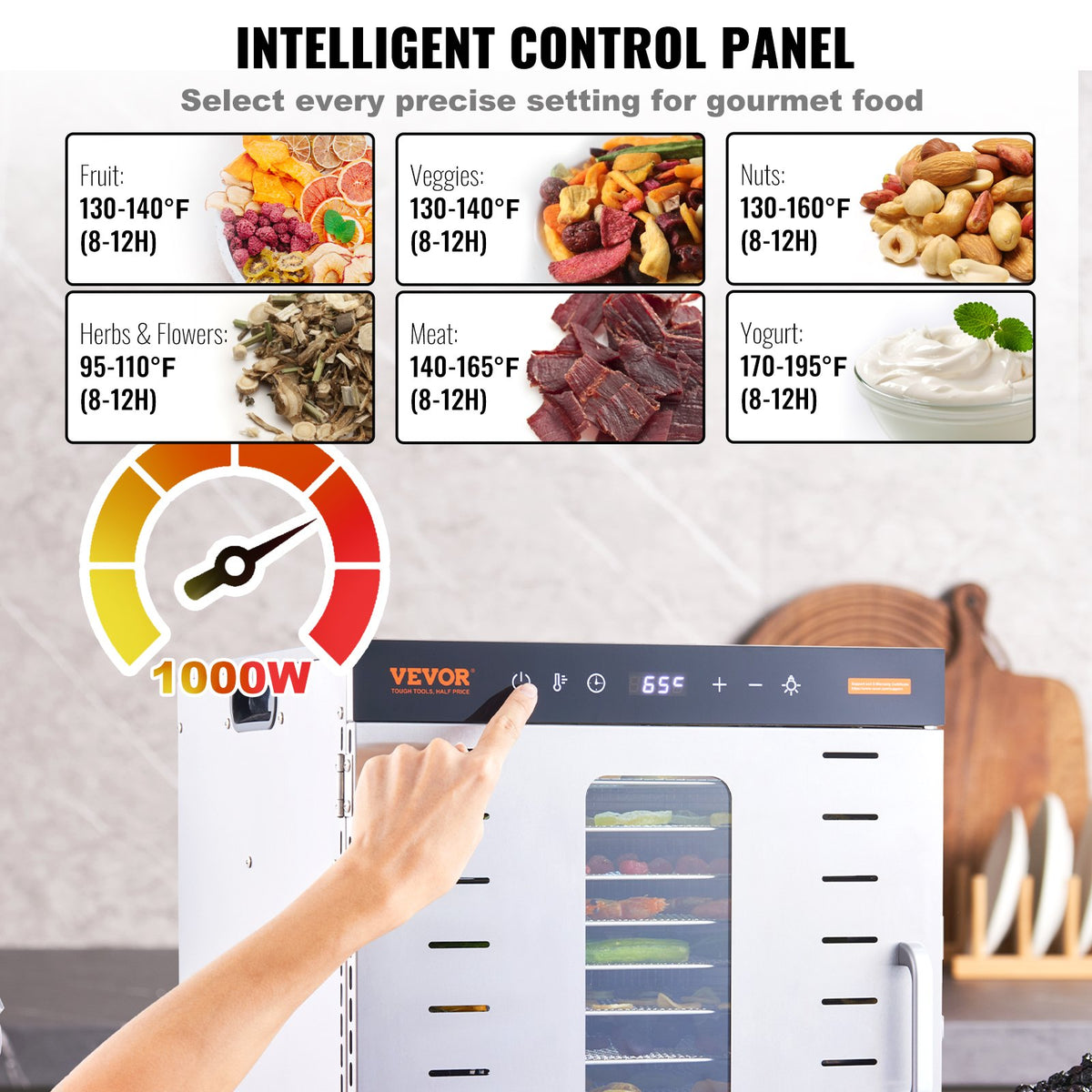 Food Dehydrator | 10-Tray 1000W Stainless Steel Jerky & Fruit Dryer