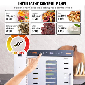 Food Dehydrator | 10-Tray 1000W Stainless Steel Jerky & Fruit Dryer