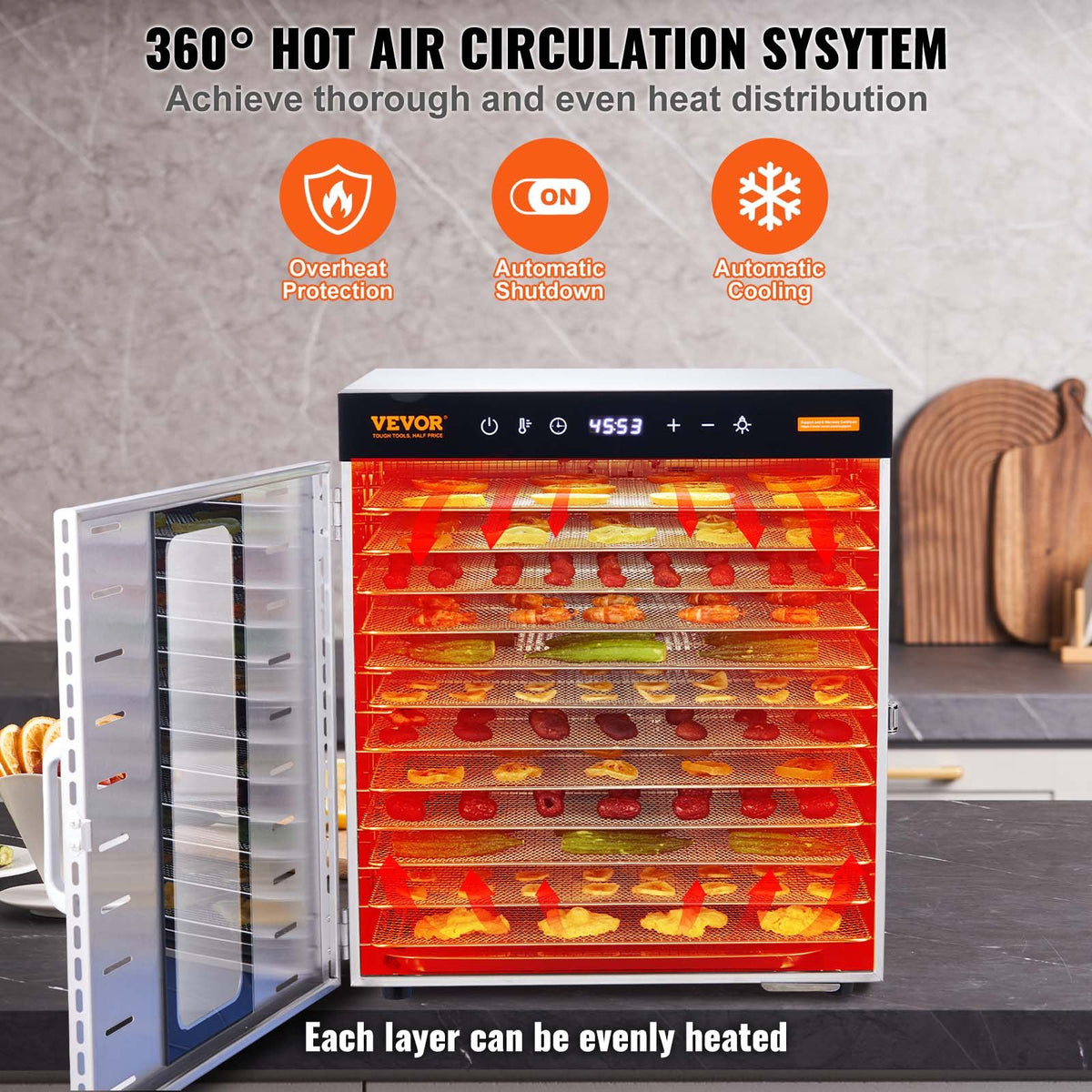 Food Dehydrator | 10-Tray 1000W Stainless Steel Jerky & Fruit Dryer