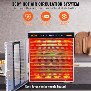 Food Dehydrator | 10-Tray 1000W Stainless Steel Jerky & Fruit Dryer