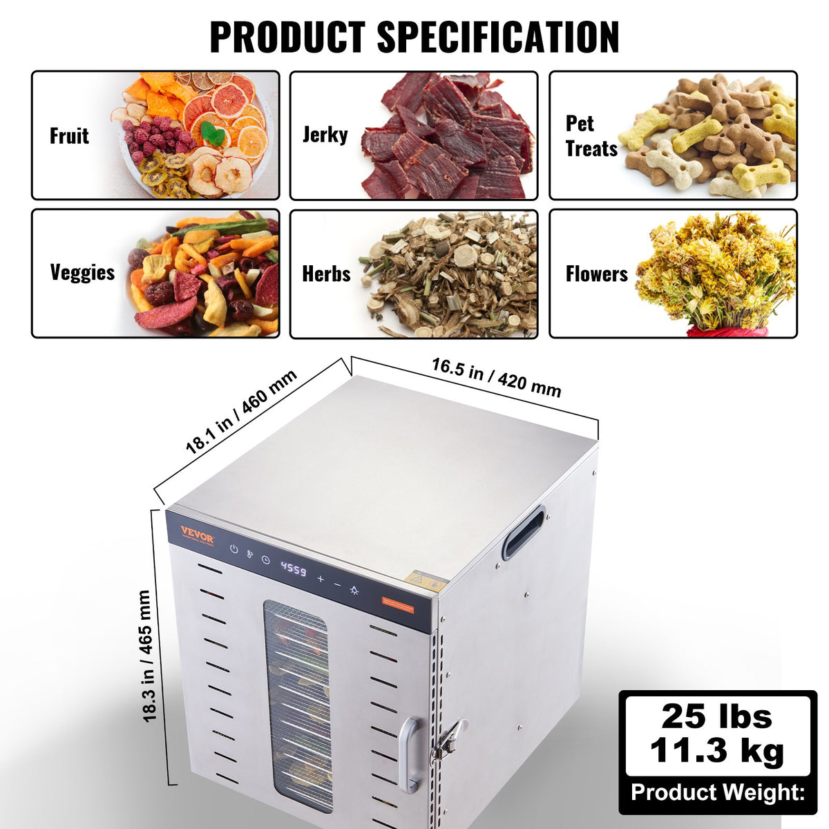 Food Dehydrator | 10-Tray 1000W Stainless Steel Jerky & Fruit Dryer